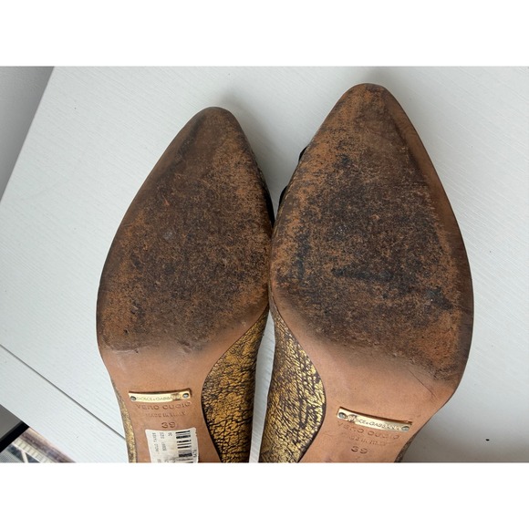 Vintage Y2K Dolce & Gabbana Gold metallicLeather Rose Heels Size 39 US 8-8,5 - Picture 6 of 10